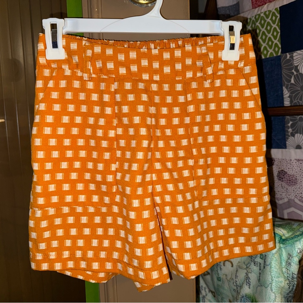 a new day Orange and White Checkered Women's paper bag shorts